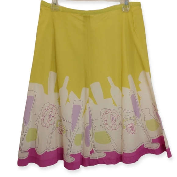 Liz Claiborne Women's Size 14 Petite Skirt Abstract Print Wine Glasses Wearable - Picture 1 of 7